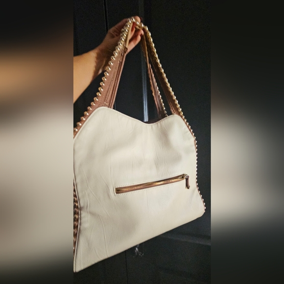 Big Buddha Grayson Handbag Pre-owned 👜 ❤️ Cream & Brown gold stud handbag! - Picture 3 of 13